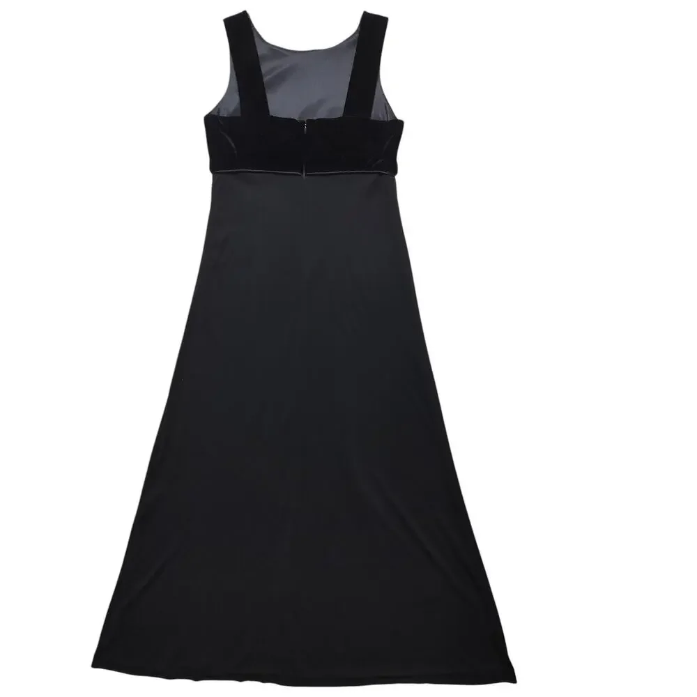 Donna Ricco Women's Vintage Black Velvet Top Maxi Dress Sleeveless size 6